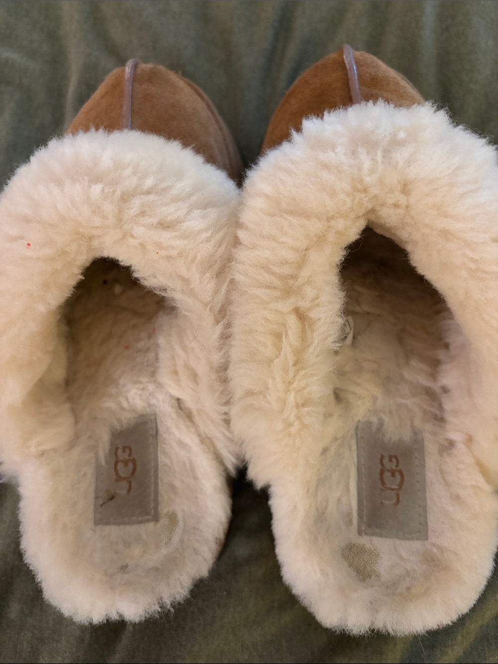 UGG Chestnut Suede Shearling Clog Slippers with Cream Lining - Picture 4 of 7